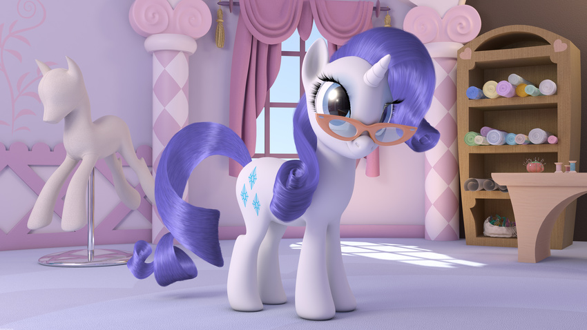 3_d absurd_res absurd_resolution blue_eyes cutie_mark equine eyewear female feral friendship_is_magic glasses hair hi_res horn horns horse ig_64 long_hair mammal my_little_pony pony purple_hair rarity_(mlp) short_hair solo unicorn