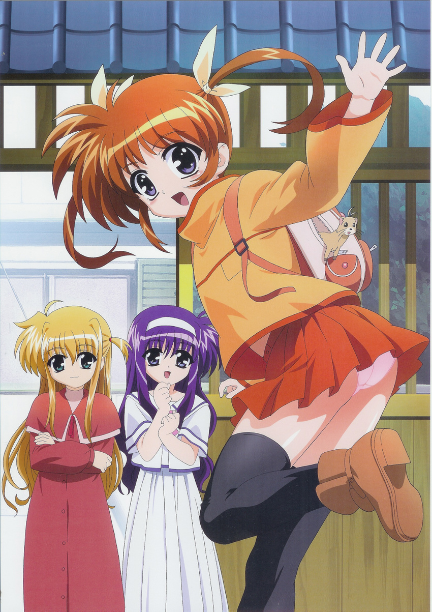 alisa_bannings mahou_shoujo_lyrical_nanoha okuda_yasuhiro pantsu screening takamachi_nanoha thighhighs tsukimura_suzuka yuuno_scrya