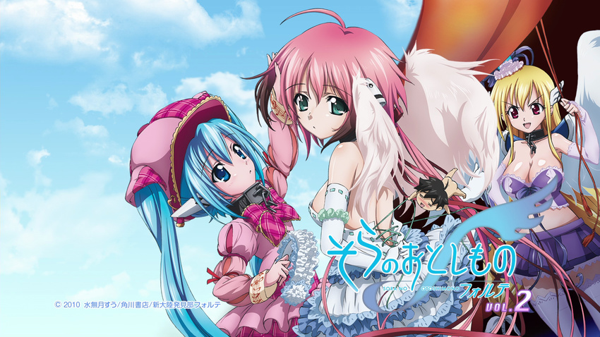 astraea cleavage dress ikaros nymph sora_no_otoshimono thighhighs wallpaper wings