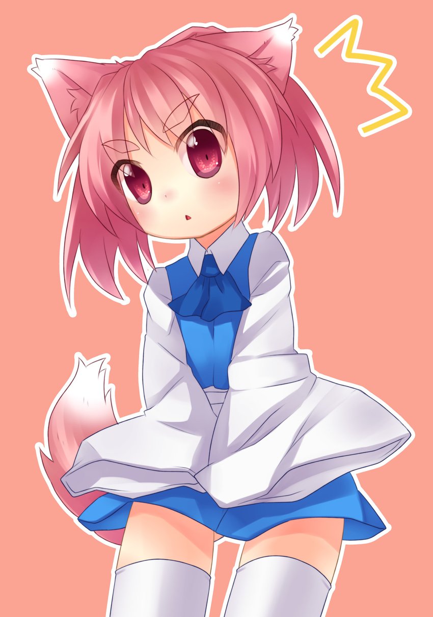 absurdres animal_ears dog_ears dress highres original pink_eyes pink_hair short_hair sleeves_past_wrists solo tail thighhighs twintails ueno_musashi zettai_ryouiki
