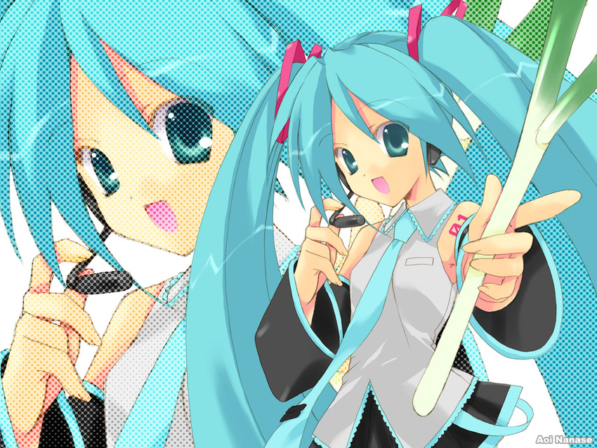 detached_sleeves green_hair hatsune_miku knee_socks negi tagme tie twin_tails vocaloid wallpaper