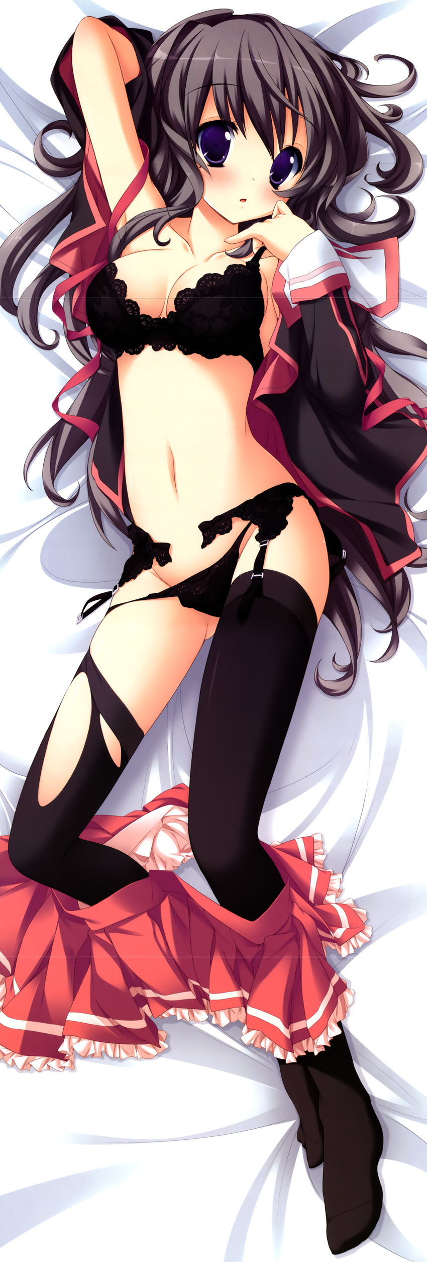 bra crease dakimakura garter_belt koiiro_soramoyou lucie overfiltered pantsu school_uniform studio_ryokucha thighhighs torn_clothes undressing