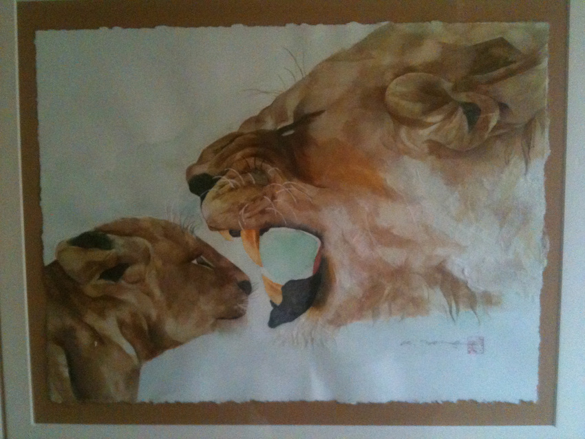 cub fangs feline lion mammal painting portrait realistic unknown_artist young