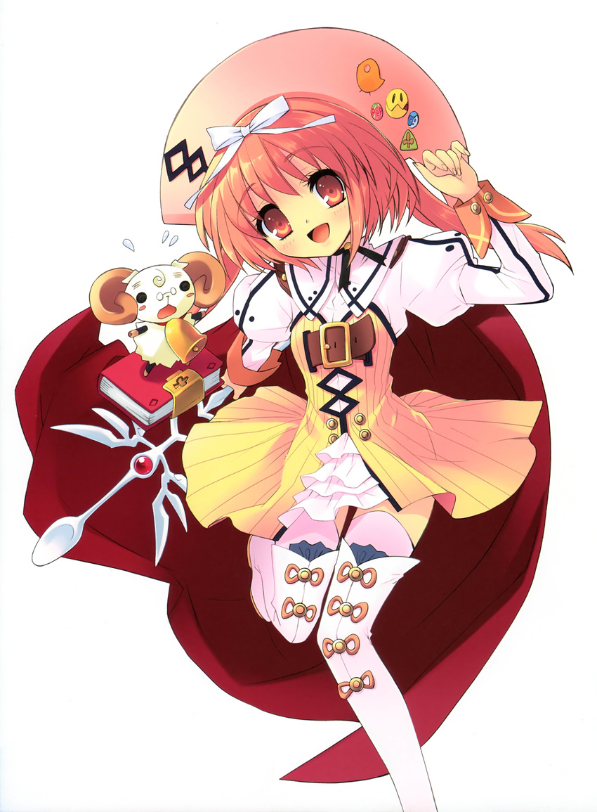 1girl absurdres akihime_sumomo book brown_hair cape highres incredibly_absurdres itou_noiji nanatsuiro_drops noizi_ito sheep simple_background solo thighhighs yuki-chan