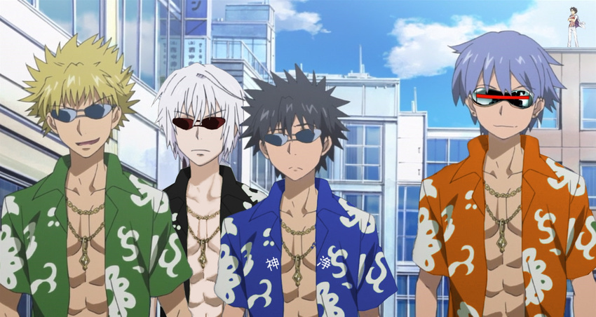 accelerator aogami_pierce hawaiian_shirt kamijou_touma photoshop sogiita_gunha sunglasses to_aru_majutsu_no_index tsuchimikado_motoharu