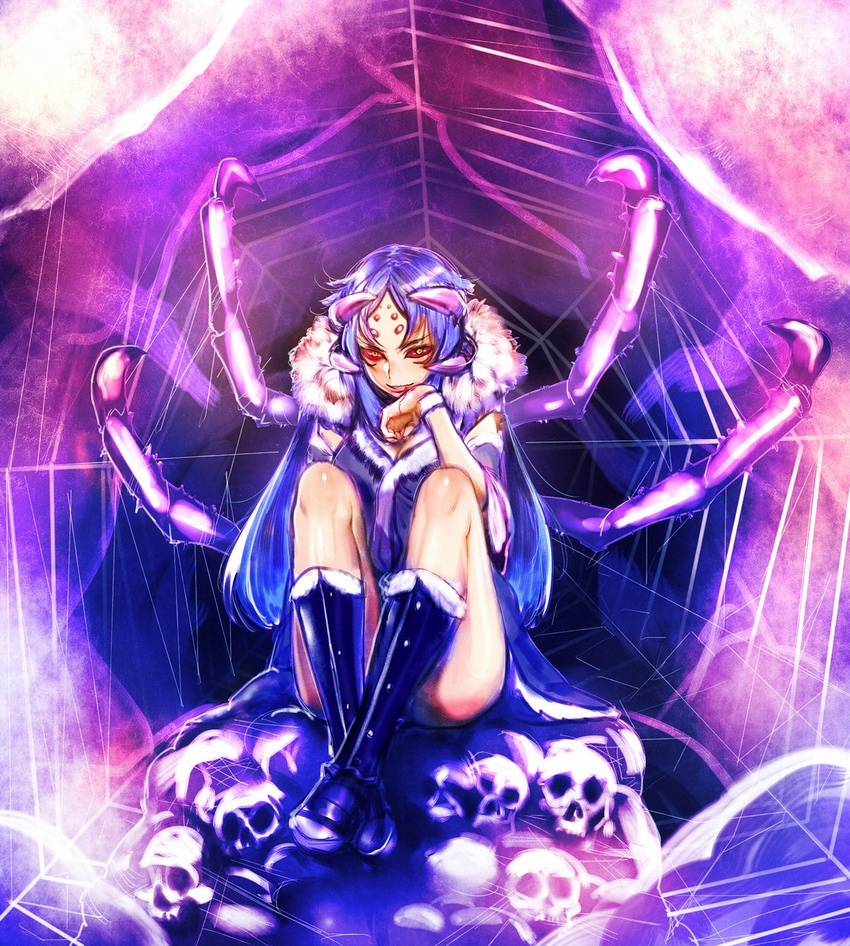 bow_(bhp) bug highres insect_girl monster_girl original personification silk sitting skull solo spider spider_girl spider_web