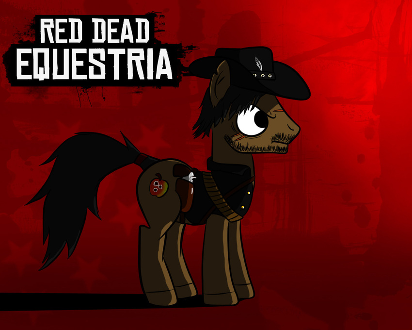 cowboy_hat equine feather gun hat holster horse john_marston male mammal mietzu my_little_pony parody pony ranged_weapon red_dead_redemption rockstar_games solo stubble tail_band unknown_artist weapon