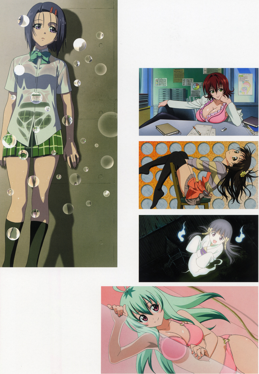 bra cleavage mikado_ryouko murasame_oshizu pantsu run_elsie_jewelria sairenji_haruna thighhighs to_love-ru wet_clothes yuuki_mikan