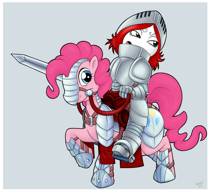blue_eyes equine female feral friendship_is_magic fur hair horse human knight mammal my_little_pony pink_fur pink_hair pinkie_pie_(mlp) pony riperils ruby_gloom sword tail weapon