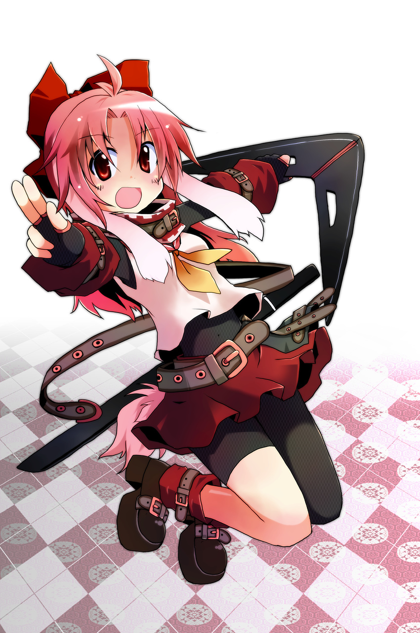 ahoge belt boomerang bow hair_bow highres original pink_hair skirt solo yuuhi_alpha