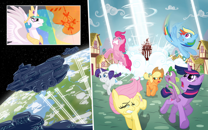 afancorp alicorn applejack_(mlp) armor blonde_hair blue_eyes blue_fur comic crown crying cutie_mark dragon equine eve_online explosion female feral fluttershy_(mlp) friendship_is_magic fur green_eyes group hair horn horns horse laser_cannon long_hair male mammal moros multi-colored_hair my_little_pony oh_fuck parody pegasus pink_eyes pink_fur pink_hair pinkie_pie_(mlp) pony princess princess_celestia_(mlp) purple_eyes purple_hair rainbow_dash_(mlp) rainbow_hair rarity_(mlp) royalty scalie short_hair space spacecraft spike_(mlp) trollestia trollestia_strikes_again twilight_sparkle_(mlp) two_tone_hair unicorn wallpaper widescreen winged_unicorn wings