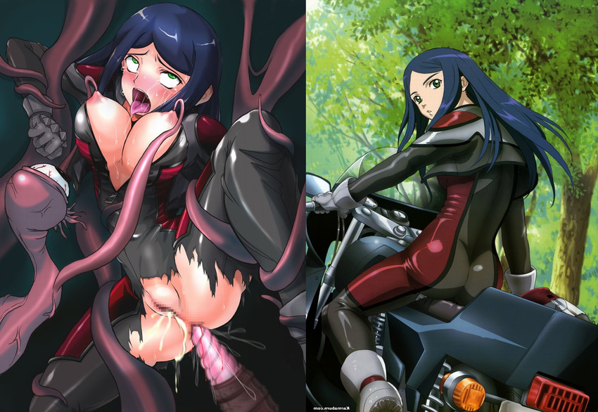 ahegao anal black_hair blood erect_nipples gloves green_eyes kuga_natsuki motorcycle my-hime nipple_tweak open_mouth open_shirt oppai pussy_juice raep saliva semen sex sweat tagme tears tentacles tongue torn_clothes vaginal