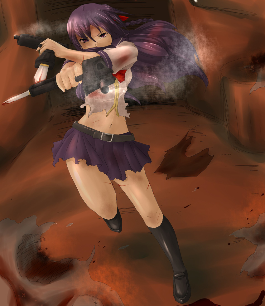 akimbo battle purple_hair school_girl tagme uzi