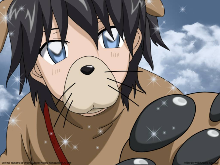 black_hair blue_eyes dog hiraga_saito sparkle zero_no_tsukaima