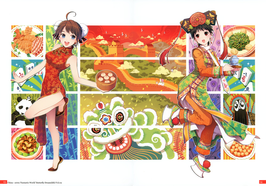 ahoge blue_eyes butterfly_dream chinadress chinese_clothes chinese_hat double_buns nardack