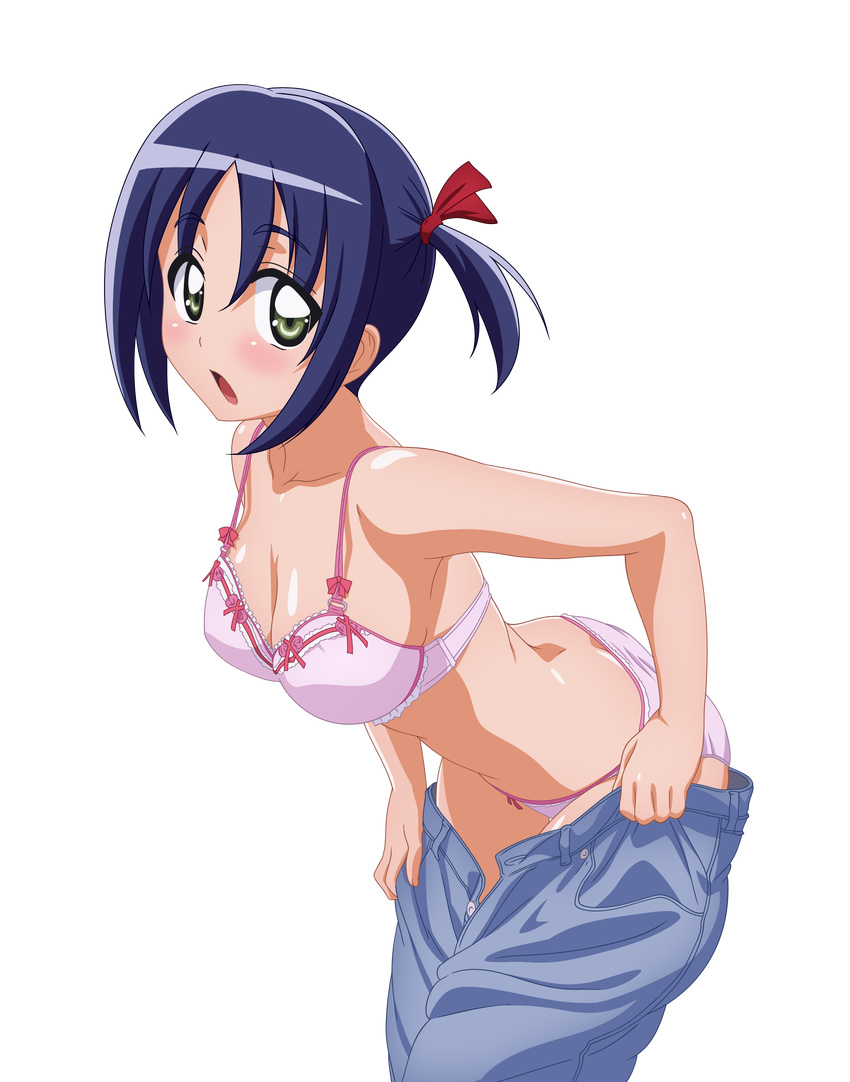 1girl ass black_background blush bra breasts butt_crack cleavage extraction hayate_no_gotoku! highres large_breasts leaning_forward lingerie looking_at_viewer nishizawa_ayumu open_mouth panties pantsu short_hair short_twintails simple_background solo strap_gap strap_gap\r\n twintails underwear undressing vector vector_trace