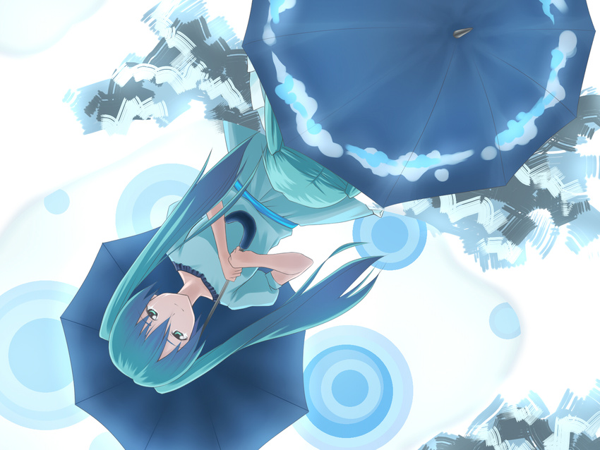 aqua_eyes aqua_hair dress hatsune_miku highres komaki_kureha long_hair reflection solo twintails umbrella vocaloid