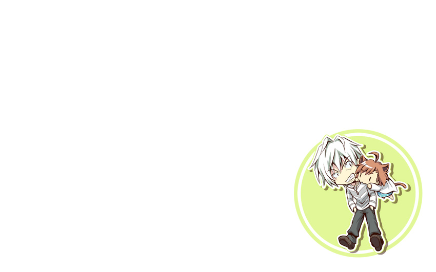 :3 accelerator animal_ears brown_hair catgirl chibi furumiya_haiji gray_hair hug last_order short_hair to_aru_majutsu_no_index white