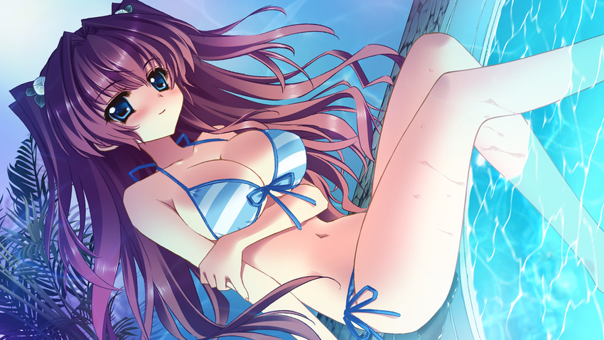 asakura_karen bikini blue_eyes cube_(artist) game_cg kimi_to_boku_to_eden_no_ringo pool swimsuit