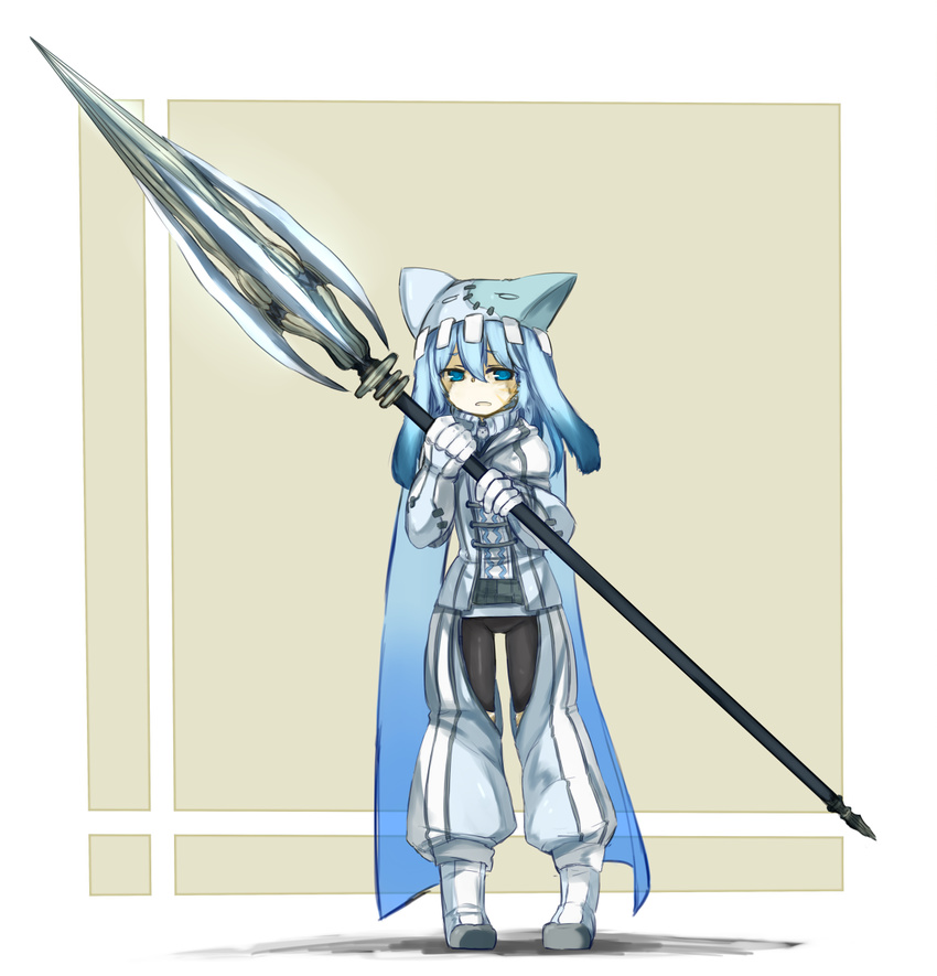 blue_eyes blue_hair ganesagi hat highres polearm shirogane_usagi shiroganeusagi spear weapon