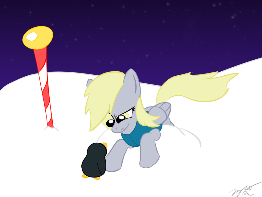 derpy_hooves_(mlp) equine female feral friendship_is_magic mammal my_little_pony north_pole pegasus penguin solo unknown_artist wings