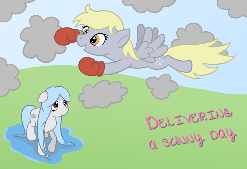 cloud clouds cutie_mark derp derpy_hooves_(mlp) duo equine female feral friendship_is_magic horse mammal my_little_pony pegasus pony raining unknown_artist wet wings