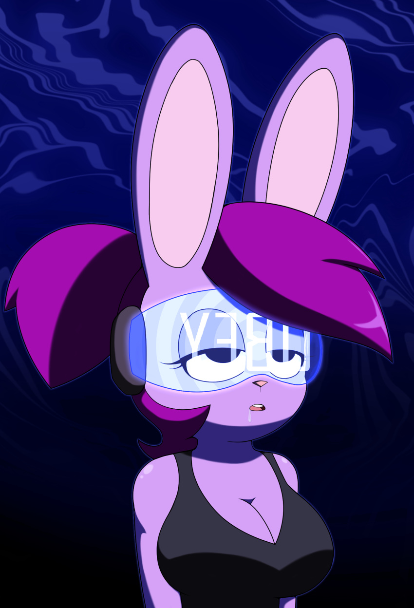 2018 anthro big_breasts breasts buckteeth cleavage clothed clothing dr._chaos drooling enid female fur hair hi_res hypnosis lagomorph mammal mind_control ok_k.o.!_let's_be_heroes open_mouth purple_fur purple_hair rabbit saliva solo teeth visor