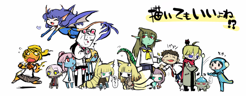 6+girls bad_id bad_pixiv_id blue_skin character_request chibi dragon_girl dragon_tail green_skin monster_girl multiple_boys multiple_girls original partially_translated pointy_ears red_eyes ryuujin_no_senpai tail translation_request ume_(noraneko) wings