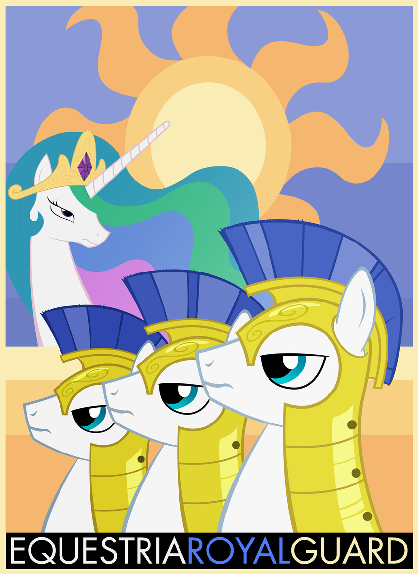 equine female feral friendship_is_magic guard_pony horn horse male mammal my_little_pony pegacorn pegasi_guard_(mlp) pegasus pony poster princess princess_celestia_(mlp) propaganda royal_guard_(mlp) royalty sun