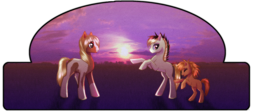 brown brown_fur cub cute daww equine female fur horse male mammal my_little_pony plain_background pony purple_eyes rearing rizcifra smile sunset sweet tan transparent_background white white_fur young