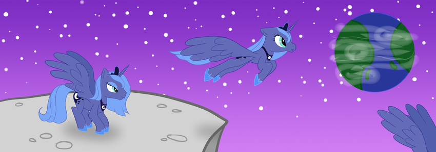 alicorn earth equine female feral friendship_is_magic horn horse mammal moabite moon my_little_pony pony princess_luna_(mlp) solo space winged_unicorn wings