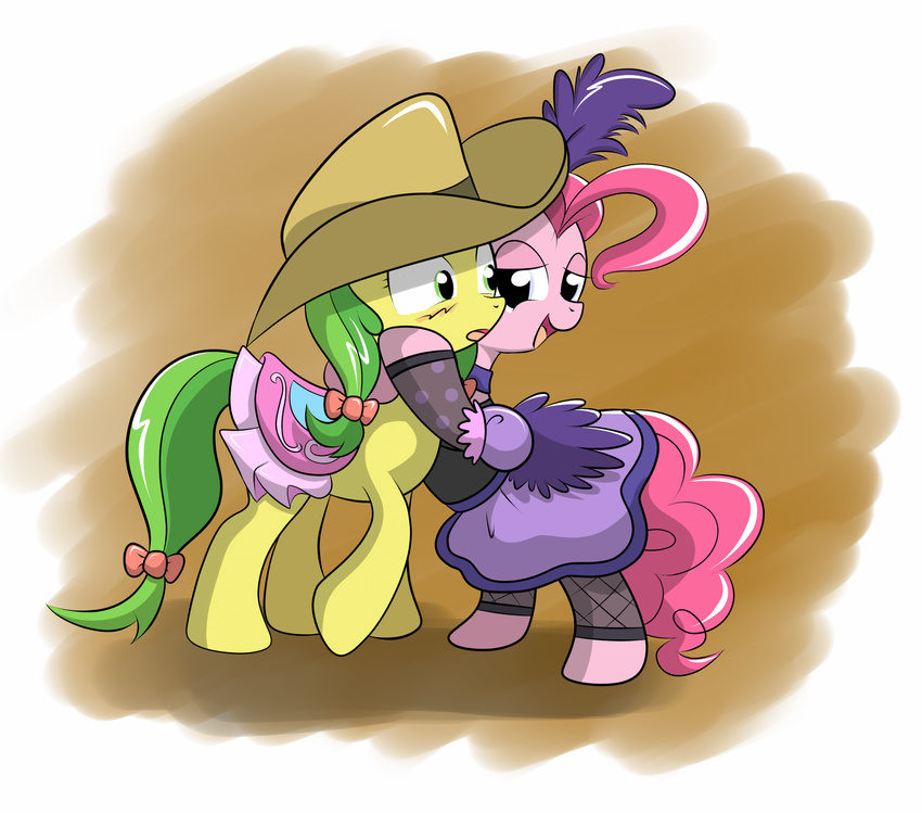 apple_fritter_(mlp) blush equine female friendship_is_magic hat my_little_pony pinkie_pie_(mlp) saddle skirt