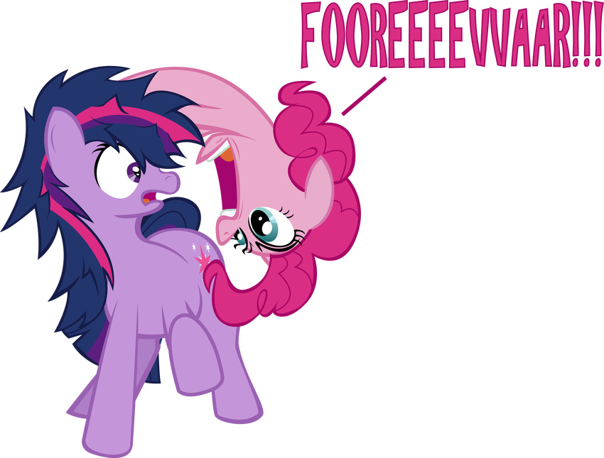 confusion equine female feral filiecs forever friendship_is_magic fur hair horse mammal meme my_little_pony pink_fur pink_hair pinkie_pie_(mlp) pinkie_pie_out_of_fucking_nowhere plain_background pony purple_fur purple_hair transparent_background twilight_sparkle_(mlp) unicorn yelling