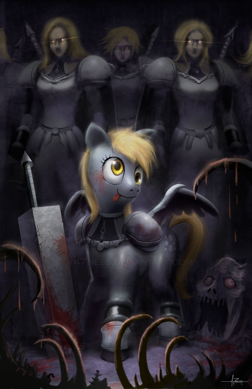 armor blood claymore claymore_(manga) crossover cutie_mark decapitation derpy_hooves_(mlp) equine female feral friendship_is_magic horse human mammal my_little_pony parody pegasus pony sword weapon wings