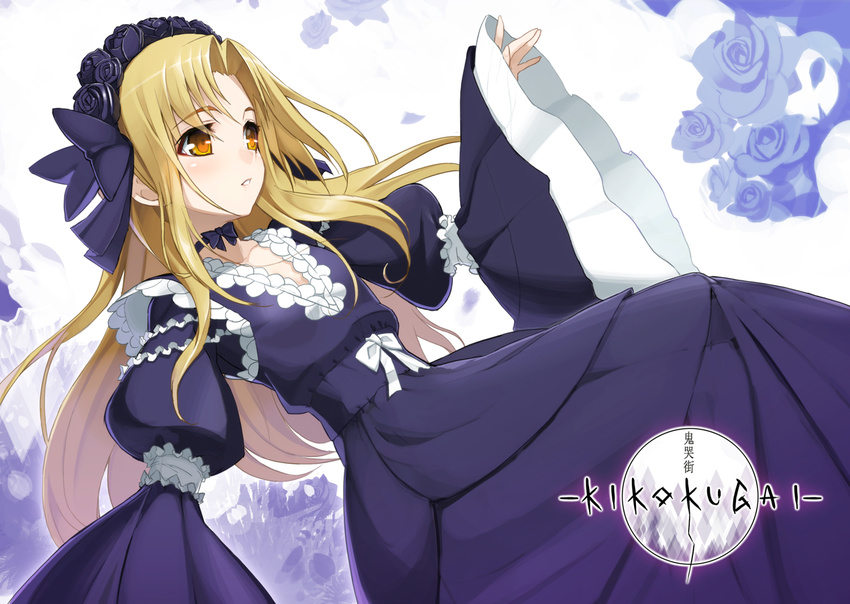 blonde_hair dress gothic_lolita kikokugai lolita_fashion long_hair ookuma_(nitroplus) petrushka_(kikokugai) solo yellow_eyes