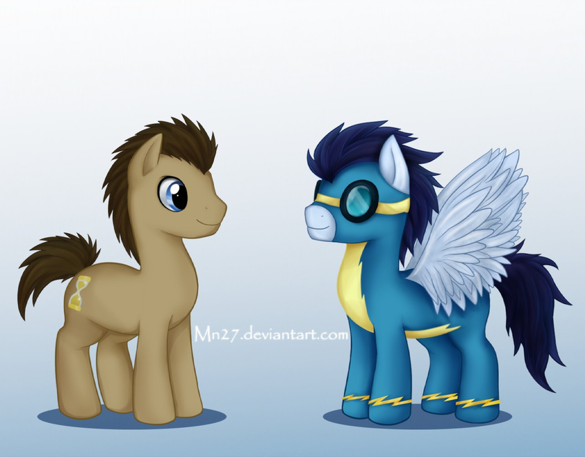 doctor_whoof_(mlp) doctor_whooves_(mlp) equine eyewear feral friendship_is_magic goggles horse male mammal mn27 my_little_pony pegasus plain_background pony soarin_(mlp) white_background wings wonderbolts_(mlp)