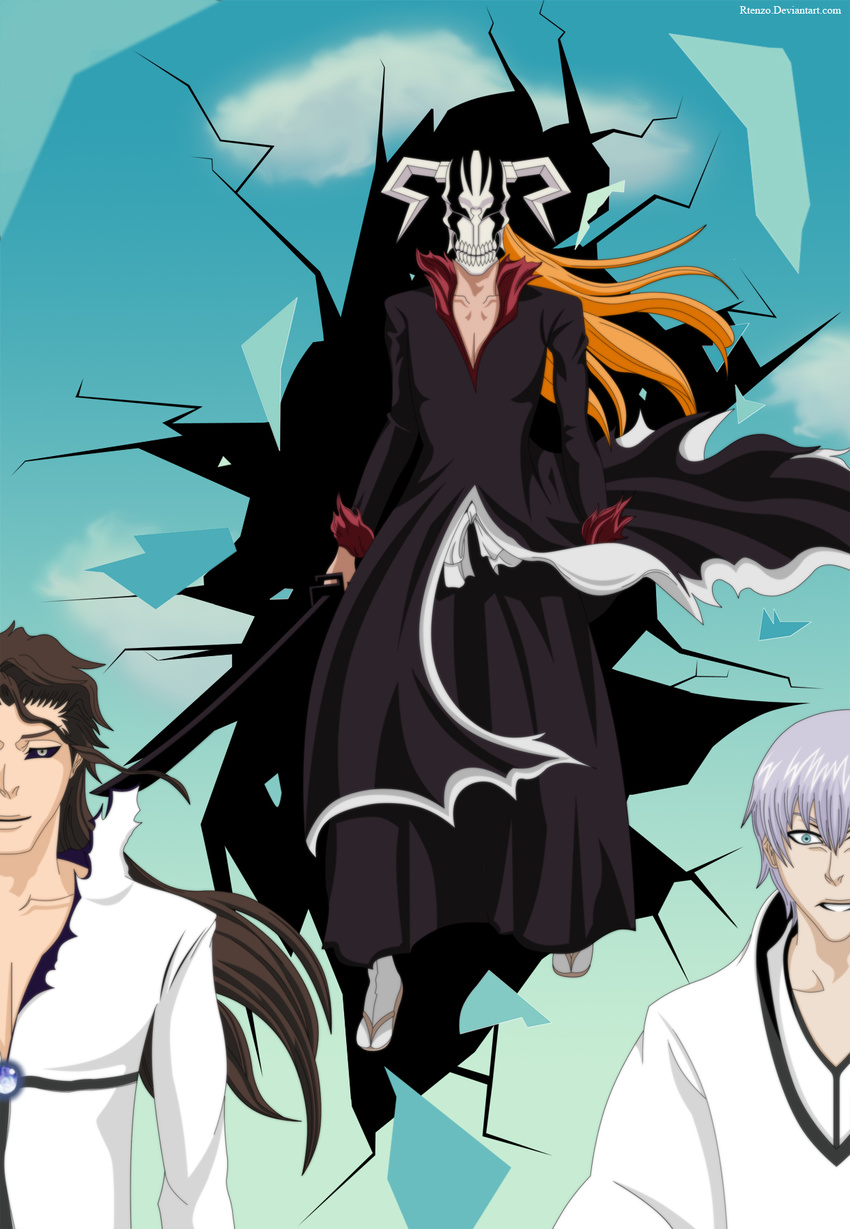 3boys aizen_sousuke bleach epic highres ichimaru_gin kurosaki_ichigo mask multiple_boys vaizard