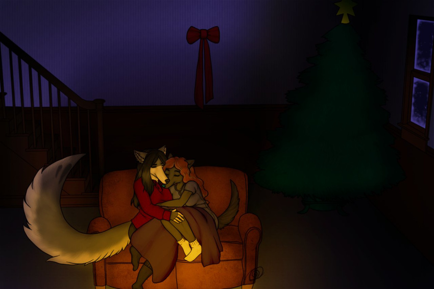 christmas cuddle cuddling dog fire holidays mammal phoenix-of-a-down sherri sherri_mayim snuggle socks wolf xmas