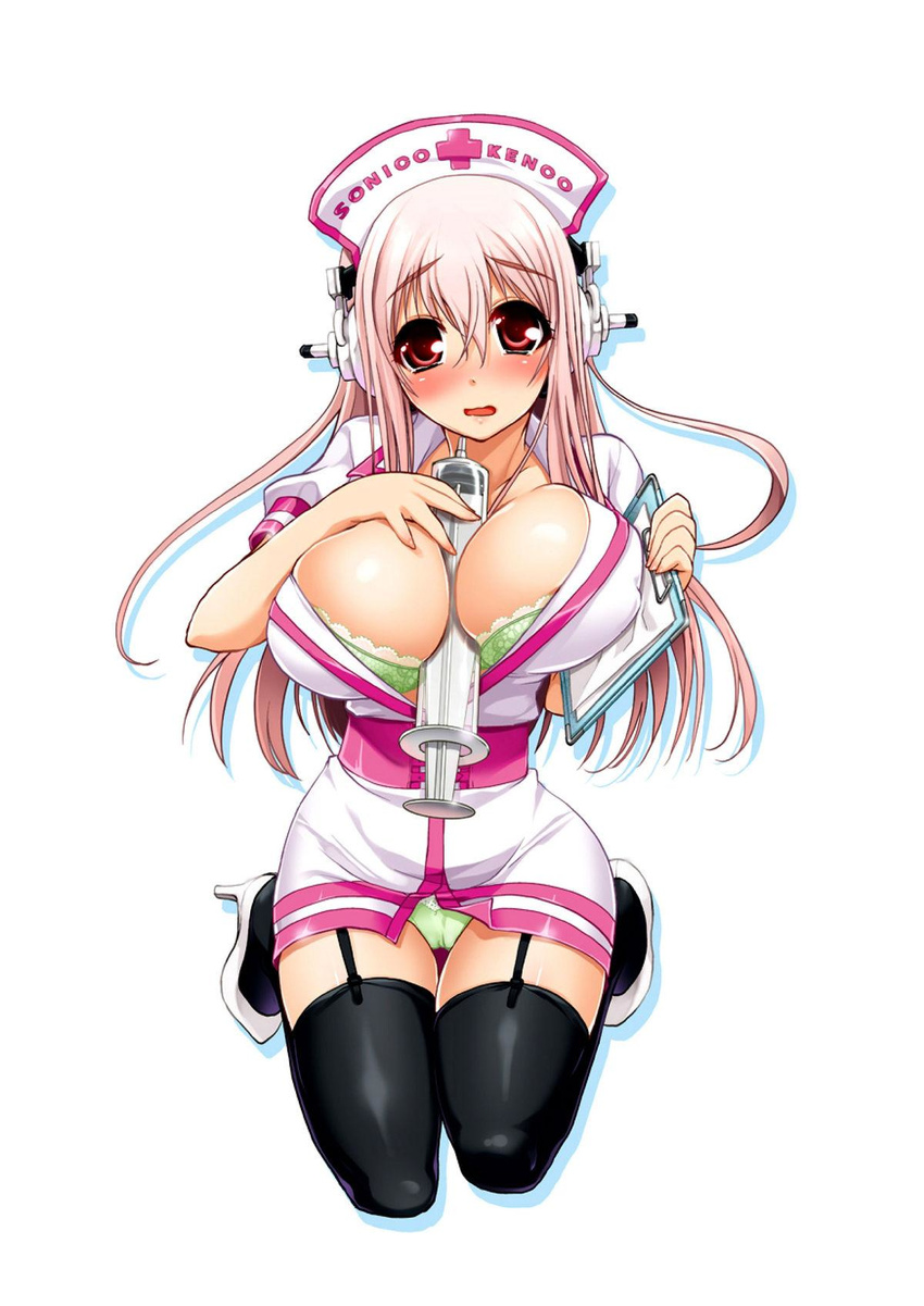 artist_request blush bra breasts cameltoe cleavage highres huge_breasts kouki_kuu nitroplus nurse smile sonico soniko super_sonico underwear