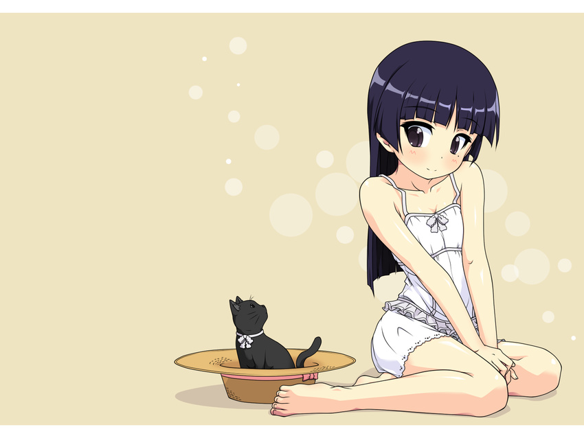 animal black_hair blush cat cute gokou_ruri hat long_hair ore_no_imouto_ga_konna_ni_kawaii_wake_ga_nai