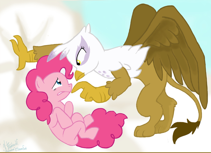 beutelwolf equine female feral friendship_is_magic fur gilda_(mlp) gryphon horse mammal my_little_pony pink_fur pinkie_pie_(mlp) pony wings