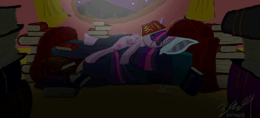 book books equine female friendship_is_magic horn mammal my_little_pony night nighttime sleeping twilight_sparkle_(mlp) unicorn unknown_artist