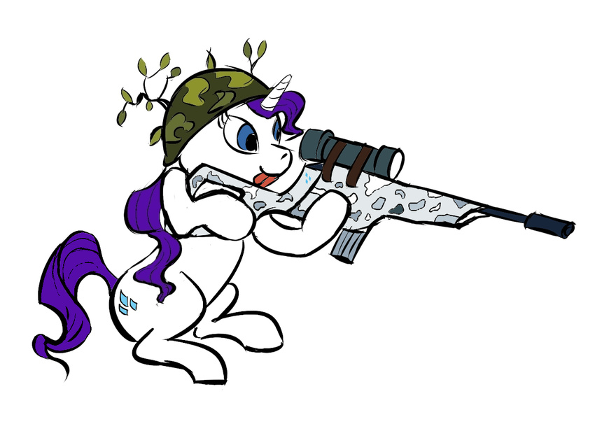 cutie_mark equine female feral friendship_is_magic helmet horn male mammal my_little_pony plain_background rarity_(mlp) sniper solo unicorn weapon white_background