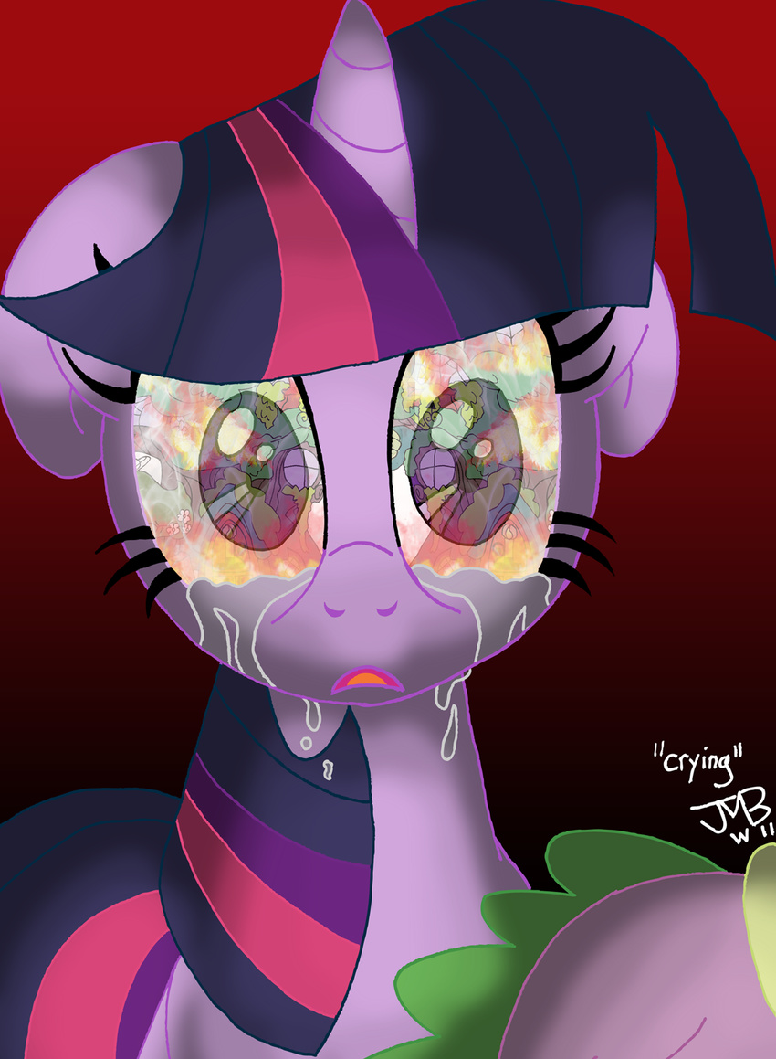 dragon duo equine female feral fire friendship_is_magic horn horse jmb male mammal my_little_pony pony reflection scalie spike_(mlp) twilight_sparkle_(mlp) unicorn