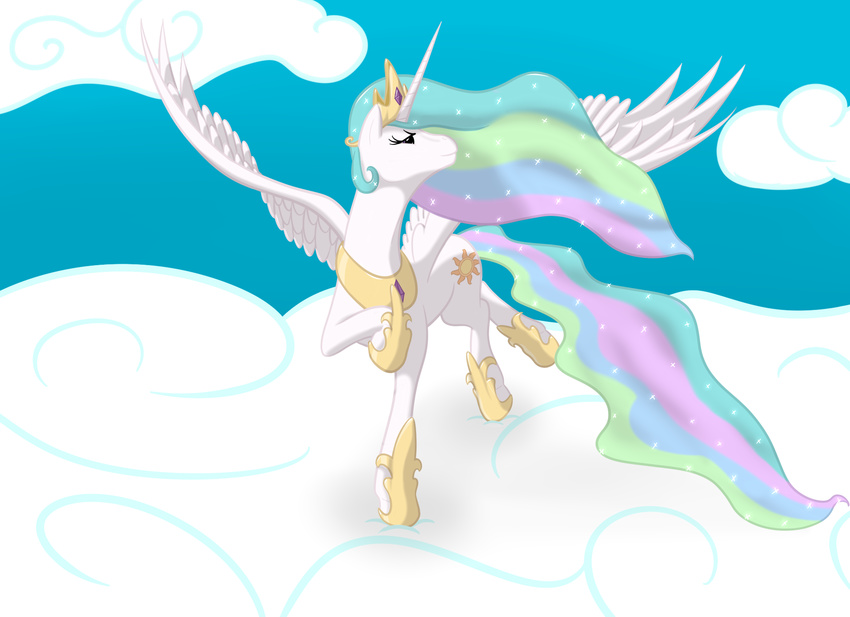 alicorn cloud clouds equine female feral friendship_is_magic horn horse mammal massyr my_little_pony pegasus pony princess princess_celestia_(mlp) royalty solo winged_unicorn wings