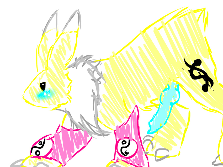 blue bored boredom boring canine cyan digimon fluffy for_lulz fox lulz male no_tail penis plain renamon scribbles white_bg wrong_markings yellow