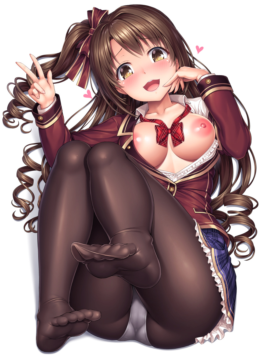 breasts kusowarota lambda_(artist) open_shirt pantsu pantyhose seifuku shimamura_uzuki the_idolm@ster the_idolm@ster_cinderella_girls