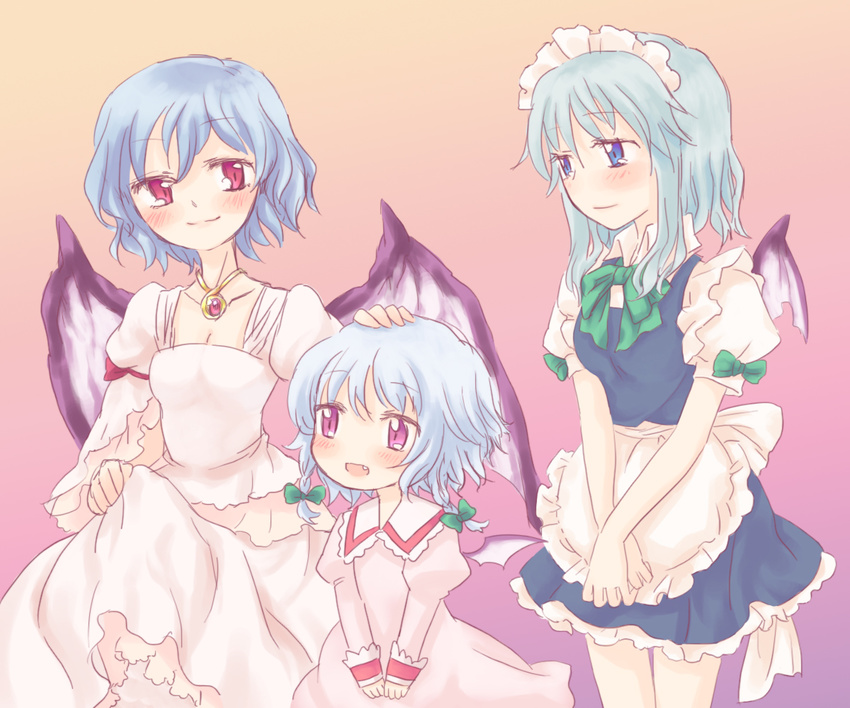 bad_id bad_pixiv_id bat_wings blue_eyes braid child dress if_they_mated ips_cells izayoi_sakuya maid mother_and_daughter multiple_girls red_eyes remilia_scarlet rias-shiki_kawaii short_hair silver_hair touhou twin_braids vampire wings yuri