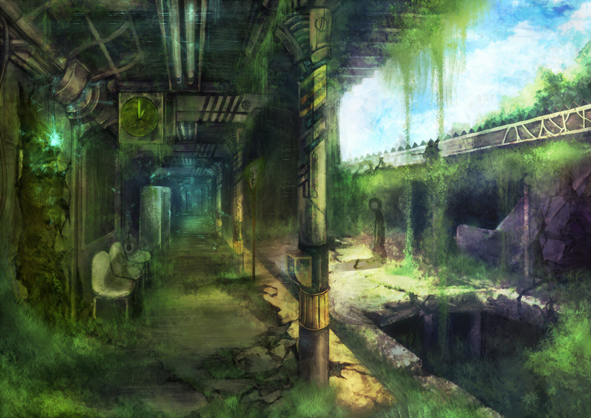 mamuru no_humans original overgrown plant scenery train_station