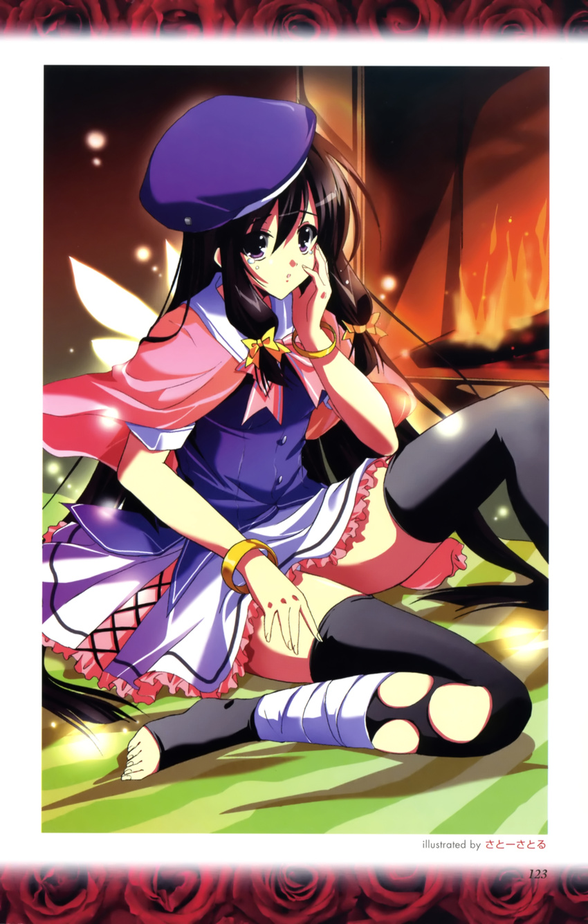 absurdres barefoot beret copyright_request hair_ribbon hat highres long_hair non-web_source ribbon satou_satoru solo thighhighs toeless_legwear very_long_hair zettai_ryouiki